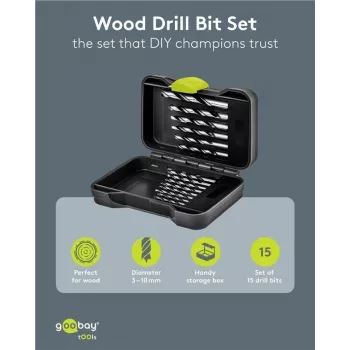 GOOBAY TOOLS 77847 set svrdla za drvo 15-dijelni u transportnoj kutiji 3-10 mm