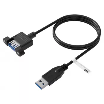 EFB Elektronik USB 3.0 produžni kabel, USB-A utikač na USB-A utičnicu za panelnu montažu, 1,8 m, crni K5265SW.1V2