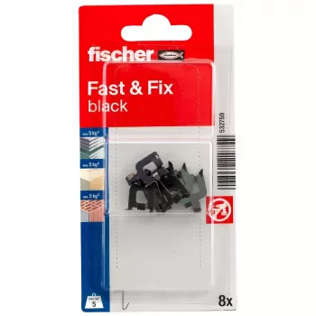 fischer Fast & Fix zidna kuka K NV crna (1 set) – samoljepljiva, bez bušenja, višekratna