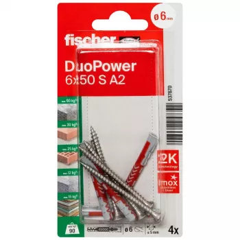 Fischer DuoPower 6 x 50 S A2 K NV univerzalni tipl s vijkom A2, 1 set (537670)