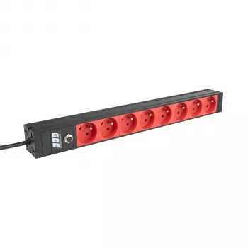 EFB ELEKTRONIK EK631CF.1V2 19 inch 1U Rackmount PDU, 8 x CEE 7/5 (tip E) crvene utičnice, IEC C14 ulaz, 10A zaštita od preopterećenja, crno