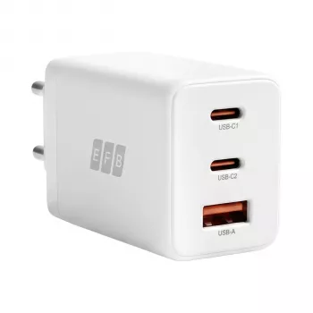 EFB Elektronik 65W GaN zidni punjač 2x USB-C + USB-A PD3.0 QC3.0 bijeli G651A2CE