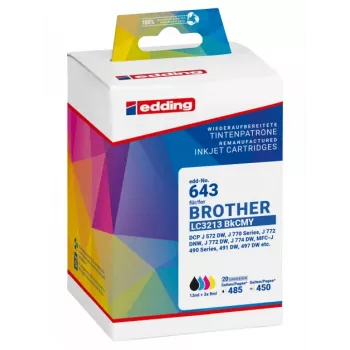 Edding 18-643 kompatibilni tintni patroni multipak za Brother LC3213 seriju – crna, cijan, magenta, žuta (4-Pack)