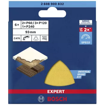 Bosch EXPERT C470 set delta brusnih listova 93 mm P60/P80/P120 čičak pričvršćenje perforirani 6 komada 2608900832