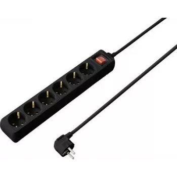 SYGONIX SY-4891006 produžni kabel sa 6 Schuko utičnica s osvijetljenim prekidačem, 1,5 m kabel, crni