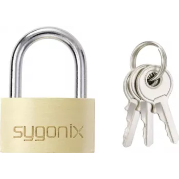 Sygonix SY-5045288 Brass Padlock 29.8 mm Keyed Different Gold-Yellow