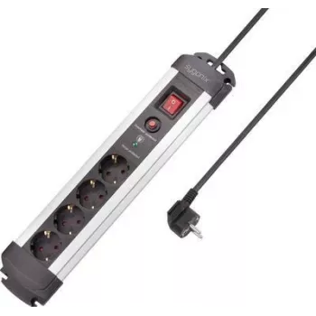 SYGONIX SY-4755610 produžni kabel sa zaštitom od prenapona, 6 Schuko utičnica, 1,5 m kabel, srebrno-crni