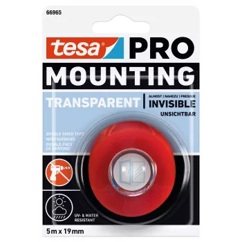 tesa Mounting PRO prozirna 66965-00001-00 dvostrana akrilna pjenasta montažna traka, 5 m x 19 mm, nosivost do 10 kg/m, otporna na UV i vlagu, za unutarnju i vanjsku upotrebu