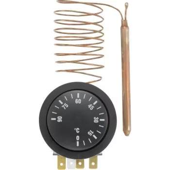 SYGONIX Built-in Thermostat 0-90°C, Changeover Contact, Capillary Sensor, 10A/250V AC, Panel Mount (SY-5045296)