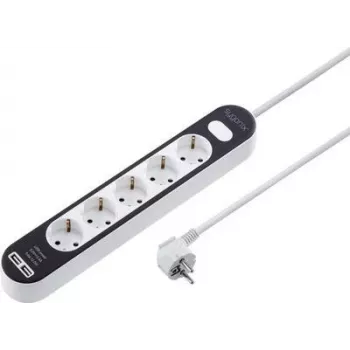 Sygonix SY-4538276 produžni kabel s 5 utičnica i osvijetljenim prekidačem, 1,5 m kabel, bijeli/crni