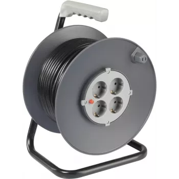 Sygonix SY-5655926 bubanj za kabel 25 m, crni, Schuko utikač, 4 utičnice, toplinska zaštita