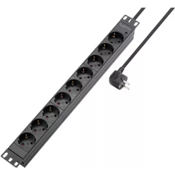 Sygonix SY-5799004 19 inch 9-Way Rack Mount Power Strip, Schuko, 2m Cable, Black