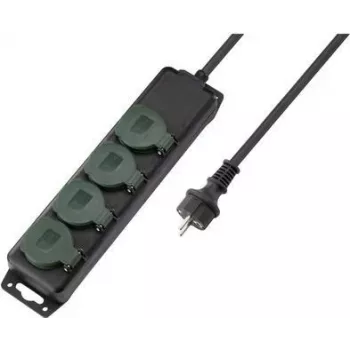 SYGONIX SY-5145340 Power Strip without Switch, 3 Schuko Sockets, 1.5 m Cable, Black/Green