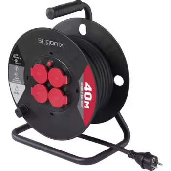 Sygonix SY-10236132 Cable Reel 25 m H05VV-F 3G1.5 4 Schuko Sockets Black