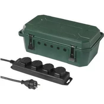 Sygonix SY-5598168 4-Way Power Strip, Silk Matte Green/Black, Increased Touch Protection, 16 A, 3680 W, 230 V, Schuko
