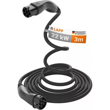 LAPP MOBILITY samouvlačeći Type 2 kabel za punjenje električnih vozila, 22 kW, 3 m, crni (75749)