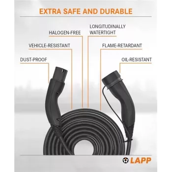 LAPP MOBILITY samouvlačeći Type 2 kabel za punjenje električnih vozila, 22 kW, 3 m, crni (75749)