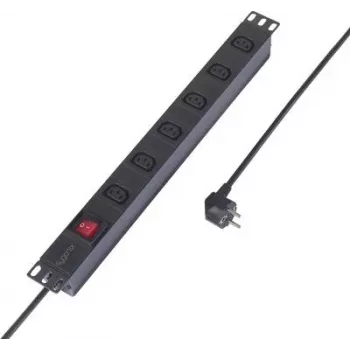 Sygonix SY-6736980 19-inčna 6-struka Schuko produžna utičnica, 1U rack montaža, 2m kabel, crna