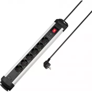 Sygonix SY-6807132 produžni kabel sa 6 utičnica i zaštitom od prenapona, crna/srebrna, 1,5m kabel