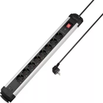 Sygonix SY-6807134 produžni kabel s 8 utičnica i zaštitom od prenapona, crna/srebrna, 1,5m kabel
