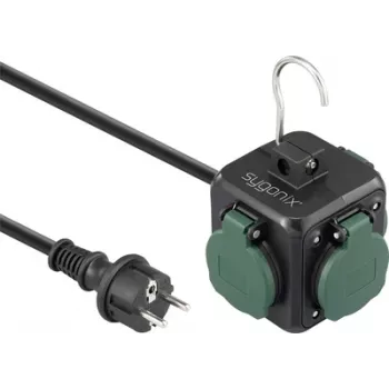 Sygonix SY-6903362 kocka utičnica s 4 Schuko utičnice i 2 USB priključka, crna/zelena