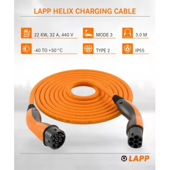 LAPP MOBILITY Helix Type 2 kabel za punjenje samonamotavajući 22 kW 32 A 3 m narančasti
