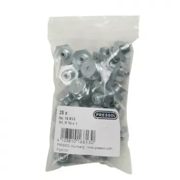PRESSOL Flat-Head Grease Nipple M1-KØ 16, M10 x 1, Galvanized Steel, 25-Pack (16 813)