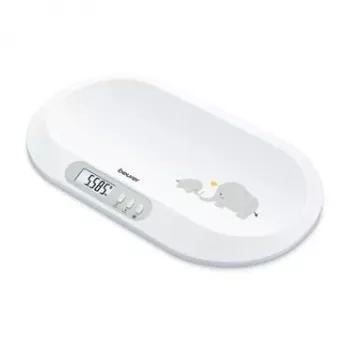 Beurer BY90 pametna vaga za bebe s Bluetoothom, kapacitet 20 kg, preciznost 5 g, zaobljena površina za vaganje, LCD zaslon, bijela