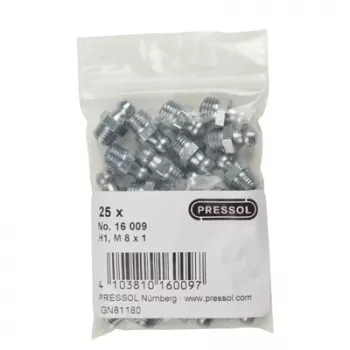 Pressol Conical Grease Nipple H1 Straight, M 8 x 1, Zinc-Plated, 25 Pieces (16 009)