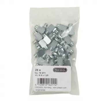 PRESSOL Conical Grease Nipple H3-90°, M8 x 1.25, Zinc-Plated, 25 Pieces (16 211)