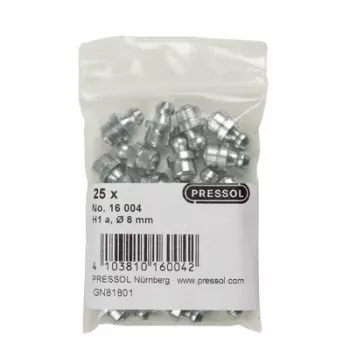 Pressol Conical Grease Nipple H1 Straight M8 x 1, Ø 8 mm, Zinc-Plated Steel, 25 Pieces (16 004)