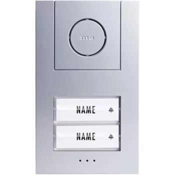 M-E MODERN-ELECTRONICS 41186 Wired Audio Intercom Complete Set for 2 Residential Units – Silver Outdoor Station, White Indoor Stations, 2-Wire Bus, Door Opener Function