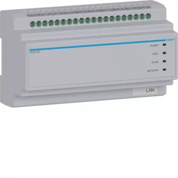 Hager RTD210X 2-Wire System Switch, 6-Fold, for Hager IP Intercom, DIN Rail, 4 Modules, Light Grey