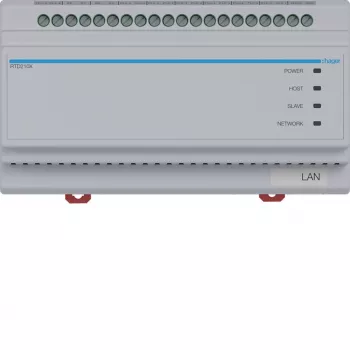 Hager RTD210X 2-Wire System Switch, 6-Fold, for Hager IP Intercom, DIN Rail, 4 Modules, Light Grey