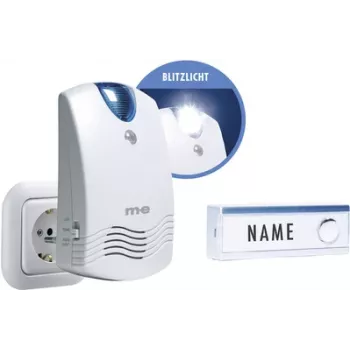 m-e modern-electronics FG1.2 Wireless Doorbell Set with Nameplate and Flash Light, White