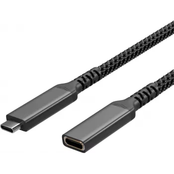 S CONN Flexline USB-C produžni kabel, USB-C utikač na USB-C utičnicu, USB 3.2 Gen 2, 100W PD, 4K@60Hz, tekstilni omotač, 1,5m, crni FL31-74006