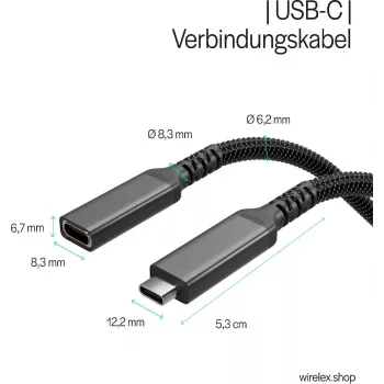 S CONN Flexline USB-C produžni kabel, USB-C utikač na USB-C utičnicu, USB 3.2 Gen 2, 100W PD, 4K@60Hz, tekstilni omotač, 1,5m, crni FL31-74006