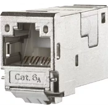 METZ CONNECT 130910-I Cat.6A oklopljeni RJ45 Keystone modul, IDC bez alata, 90° ulaz kabela, 10G, 500MHz, lijevani cink, srebrni, 130910-I-90
