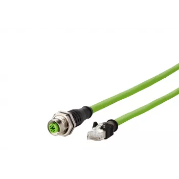 METZ CONNECT 142M4D25050 M12 industrijski Ethernet patch kabel, CAT 5e S/UTP, 5 m, zeleni PUR omotač, otporan na kiseline/ozon/UV, prikladan za pokretne lance
