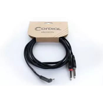 Cordial 14869 audio Y-adapter kabel 3,5mm stereo utikač na 2x 6,3mm mono utikač 5m crni