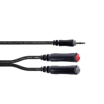 Cordial 14892 audio Y-adapter kabel, 3,5 mm stereo utikač na dvije 6,3 mm mono utičnice, 0,3 m, crni PVC