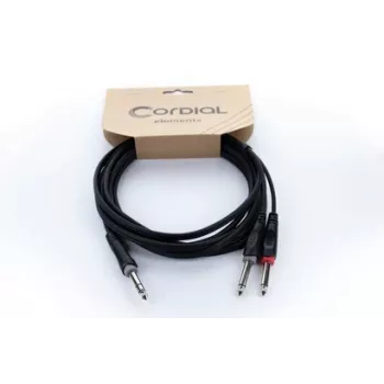 Cordial 14877 audio Y-adapter kabel 6,3 mm stereo utikač na 2x 6,3 mm mono utikač 1,5 m crni PVC dvostruki kabel