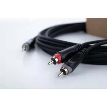 Cordial 14856 3,5mm utičnica na 2x RCA audio Y-adapter kabel, 3 m, crni PVC, dvostruki kabel