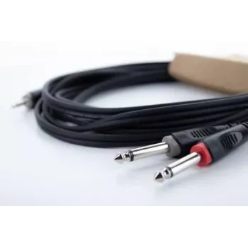 Cordial 14865 audio Y-adapter kabel 3,5 mm stereo na 2x 6,3 mm mono 5 m crni