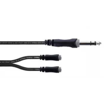 Cordial 14886 audio Y-adapter kabel 6,3 mm stereo jack utikač na 2x 3,5 mm stereo jack utičnice 0,3 m crni PVC dvostruki kabel