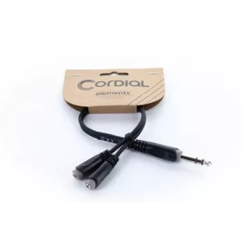 Cordial 14886 audio Y-adapter kabel 6,3 mm stereo jack utikač na 2x 3,5 mm stereo jack utičnice 0,3 m crni PVC dvostruki kabel