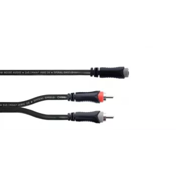 Cordial 14889 audio Y-adapter kabel 3,5mm stereo jack utičnica na 2x RCA utičnica 0,3m crni PVC dvostruki kabel