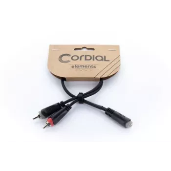Cordial 14889 audio Y-adapter kabel 3,5mm stereo jack utičnica na 2x RCA utičnica 0,3m crni PVC dvostruki kabel