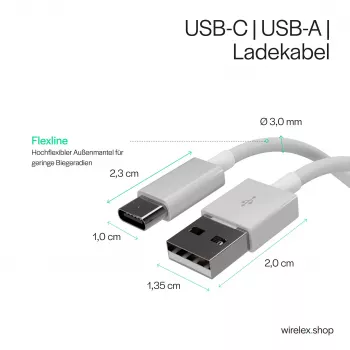Flexline USB kabel za punjenje i sinkronizaciju, USB-A na USB-C, 2.0, ABS, bijeli, 0,5m (FL31-13040)