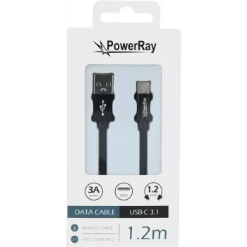 PowerRay USB-C na USB-A podatkovni i kabel za punjenje, 1,2 m, tekstilni crni PR-DCUC120TBK